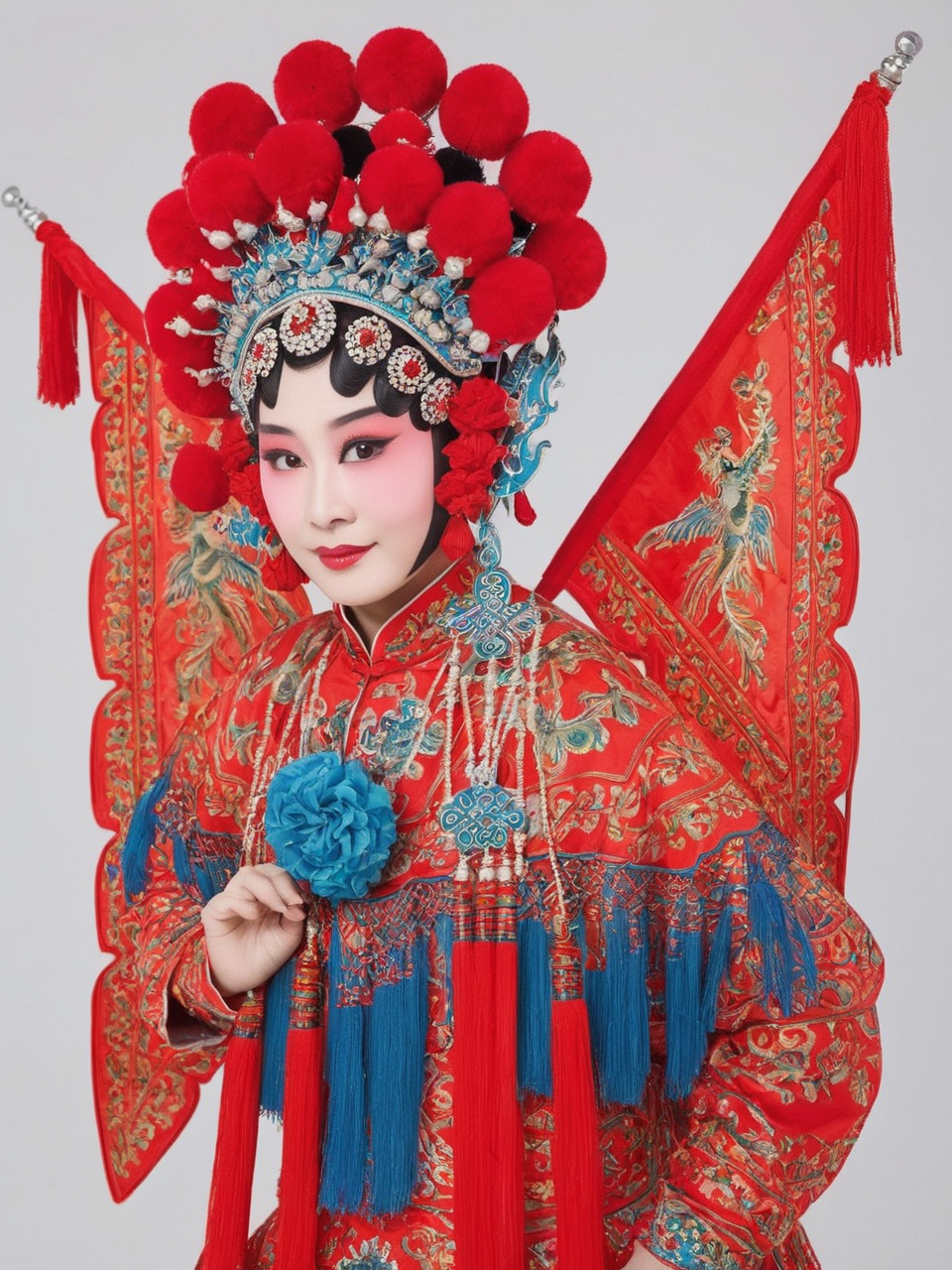 10060-1926691225-_lora_chinese operas_1-000015_0.7_,A woman was dressed in a red, patterned costume,Several pieces were carried on his back,solo,.png